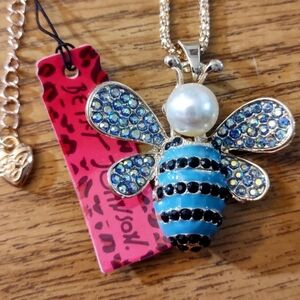 Betsey Johnson Blue Rhinestone Bee Necklace